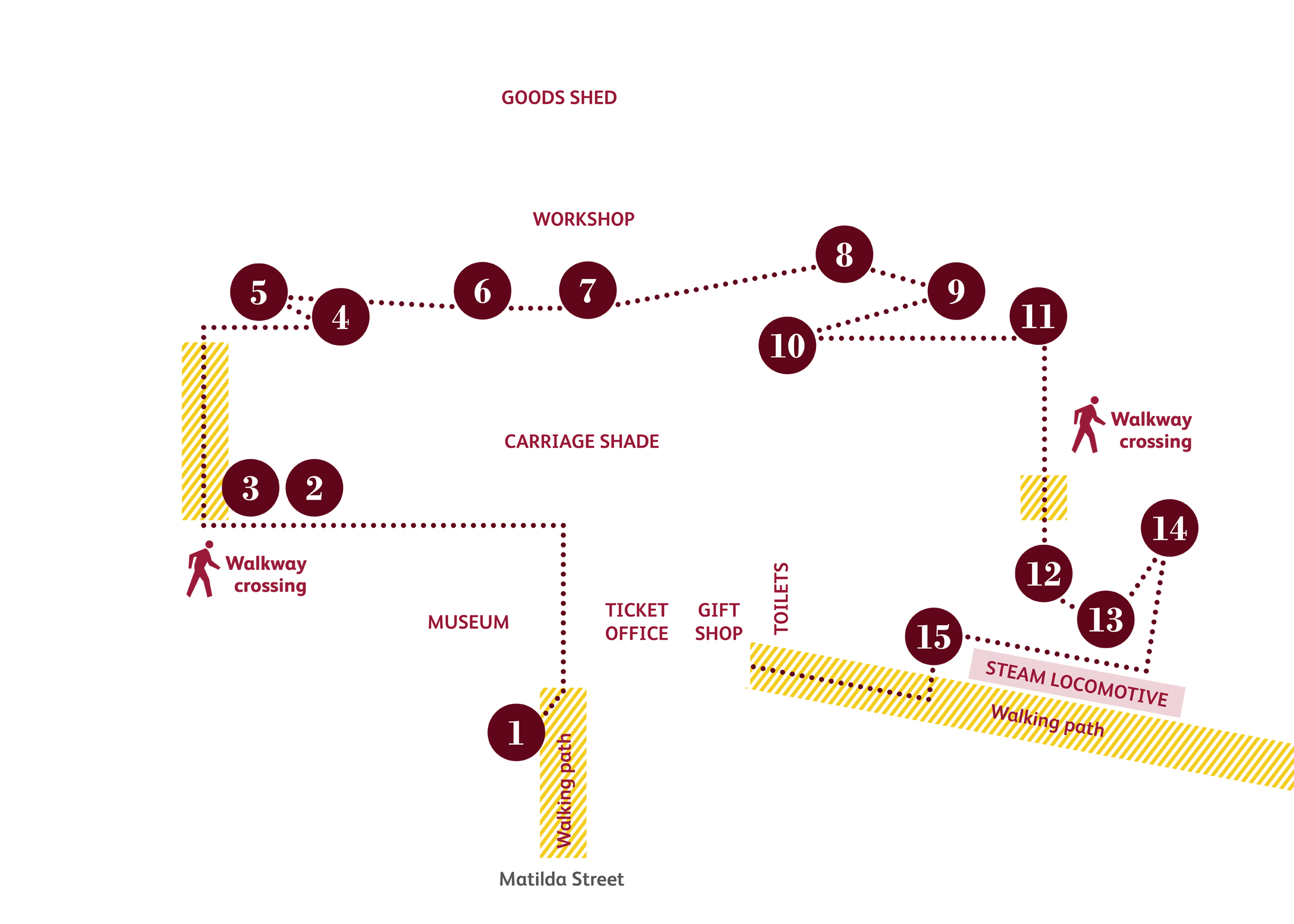 Self guided heritage walk map showing numbered locations